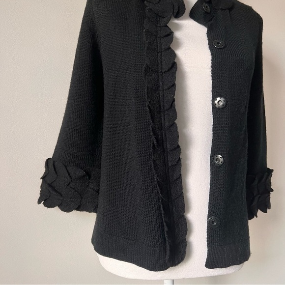 Anthropologie Moth Black Leaf Snap Front Cardigan - Picture 8 of 11